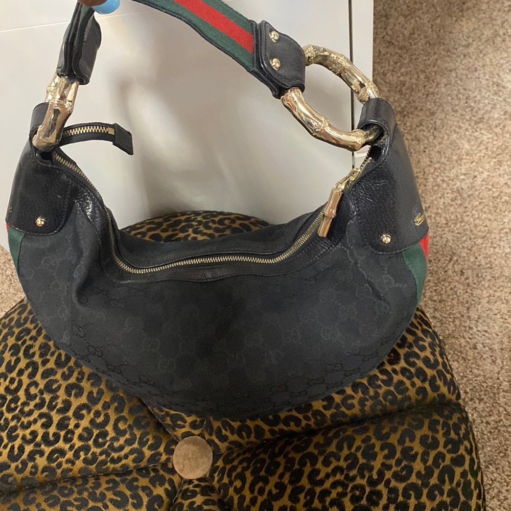 Gucci half moon black canvas hobo/handbag/purse